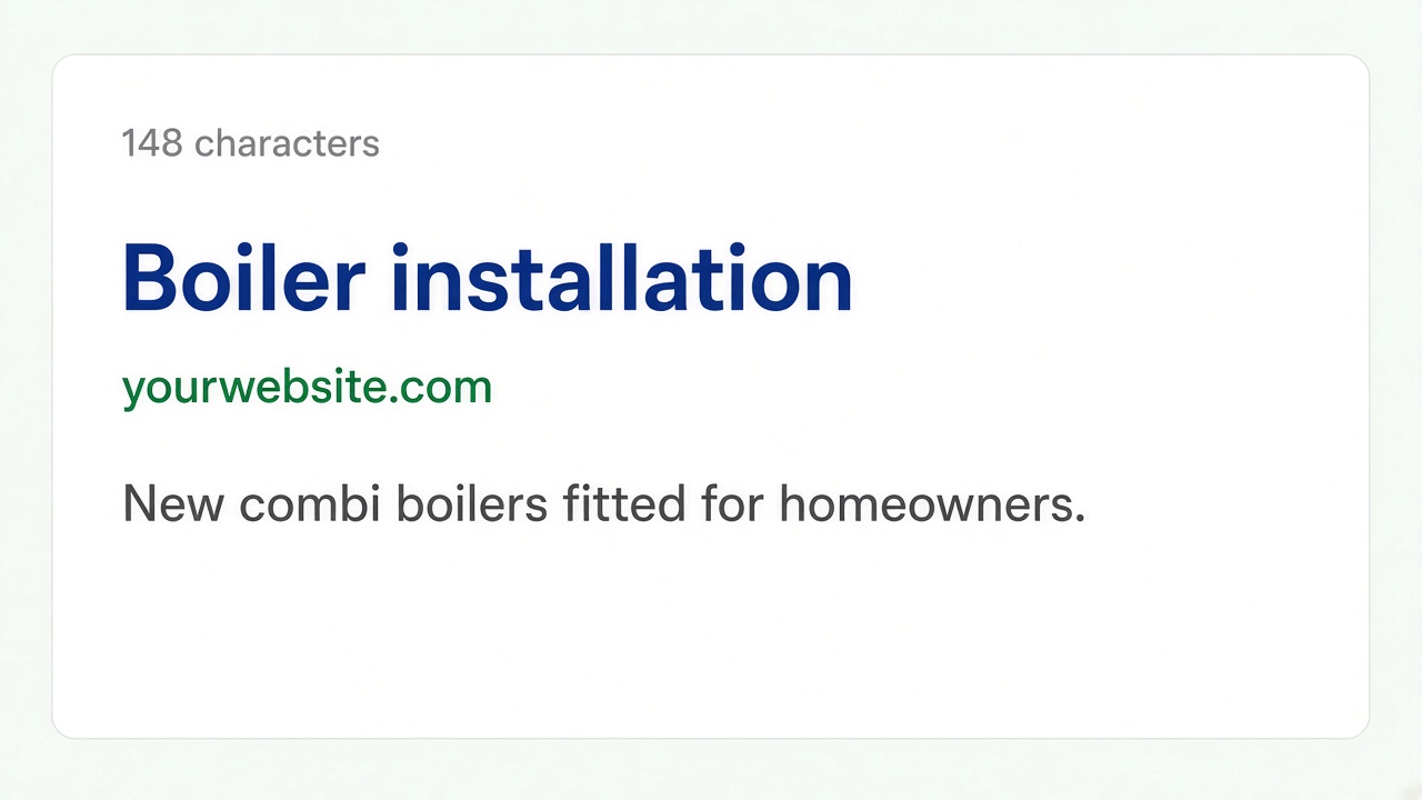 Google-style preview of a meta description for Boiler installation