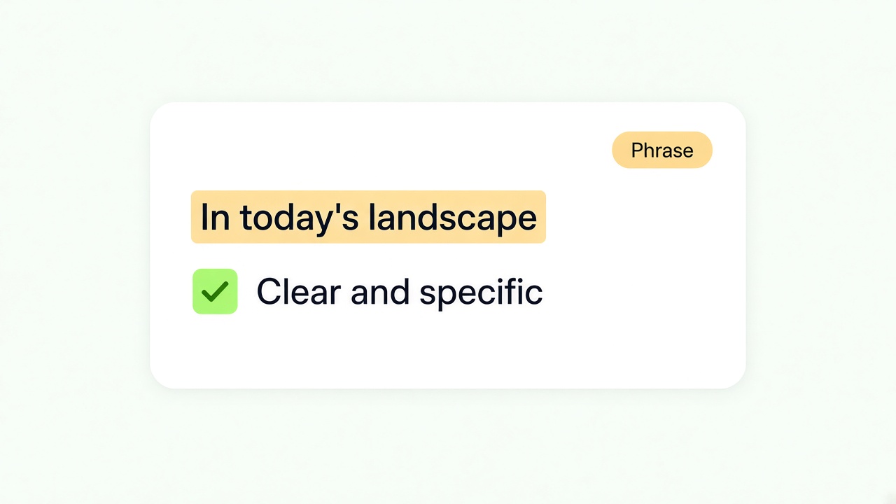 A highlighted phrase, In today's landscape, next to a clearer line, Clear and specific